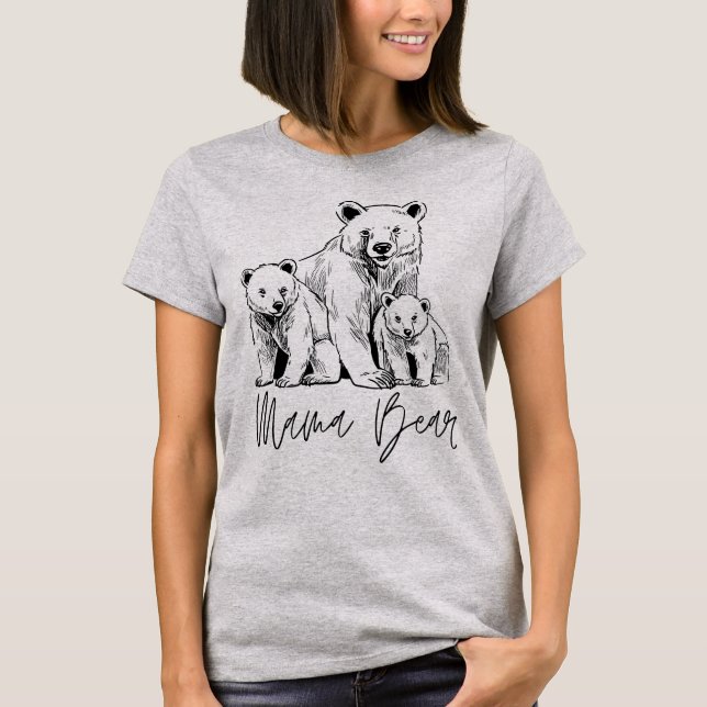 Camiseta Mama Urso com Dois Cubs Sketrit (Frente)