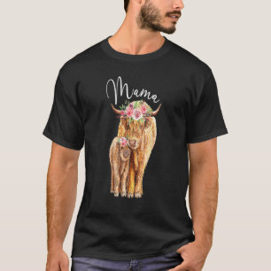 Camiseta Mama Vaca das Terras Altas Com Bezerro Bebê Floral