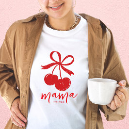 Camiseta Mama Vermelha Arco de Cereja Gastada à Mão