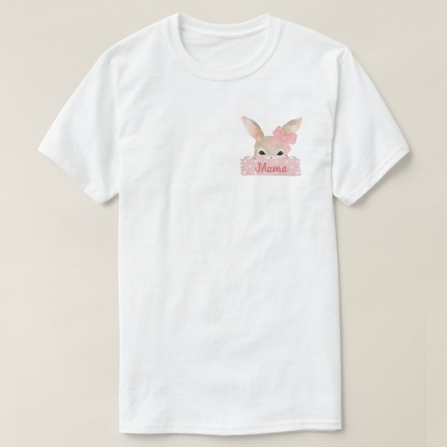 Camiseta Mama Watercolor Pocket Pink Bunny (Frente do Design)