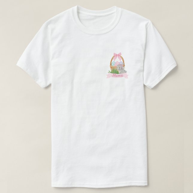 Camiseta Mama Watercolor Pocket Pink Páscoa Basket (Frente do Design)