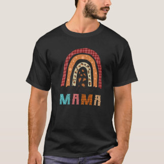 Camiseta MAMÃE ABENÇOADA Leopardo Arco-íris Outono Xadrez F