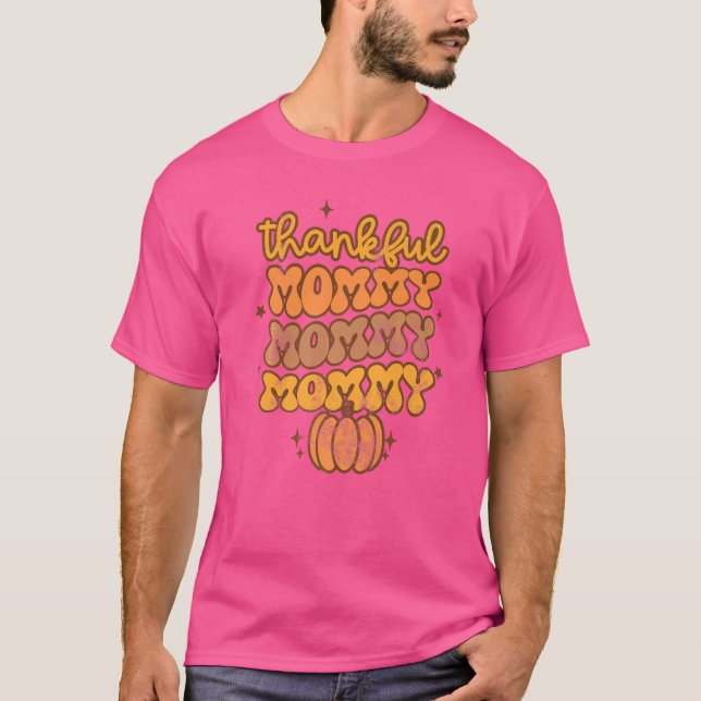Camiseta Mamãe agradecida Retro Groovy Mamãe Pumpkin Thanks (Frente)