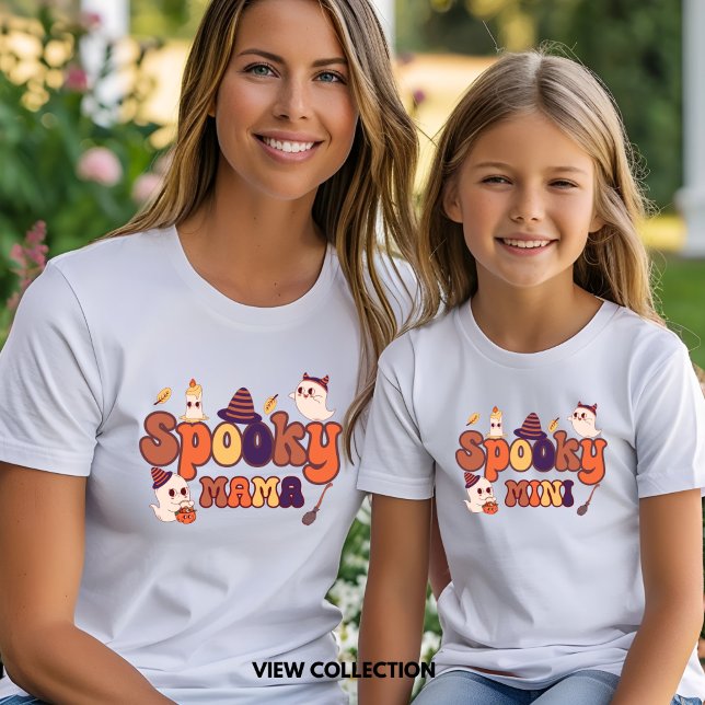 Camiseta Mamãe Assustadora Conjuntos de Halloween Mamãe e E (Criador carregado)