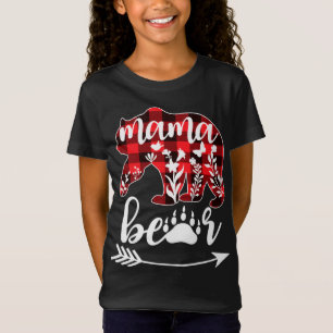 Camiseta Mamãe Bear Natal Pajama Buffalo Xadrez Vermelha Mã