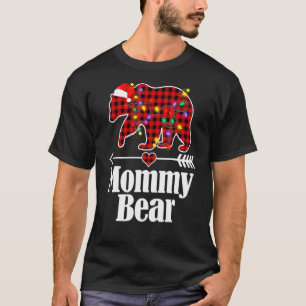 Camiseta Mamãe Bear Natal Pajama Fama Vermelha Xadrez Corre