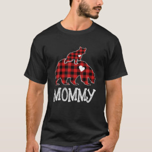 Camiseta Mamãe Bear Natal Xmas Pajama Red Xadrez Buffalo