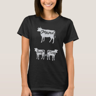 Camiseta Mamãe Bebê Vaca Gêmeos Anúncio de Gravidez Mulhere