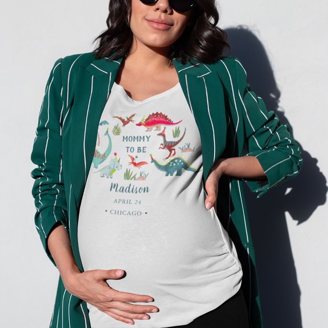 Camiseta Mamãe chá de fraldas azul do dinossauro para feste (Mommy to be dinosaur t-shirt)