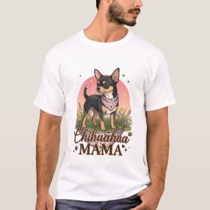 Camiseta Mamãe Chihuahua Cachorro Bandana Floral Rosa_1