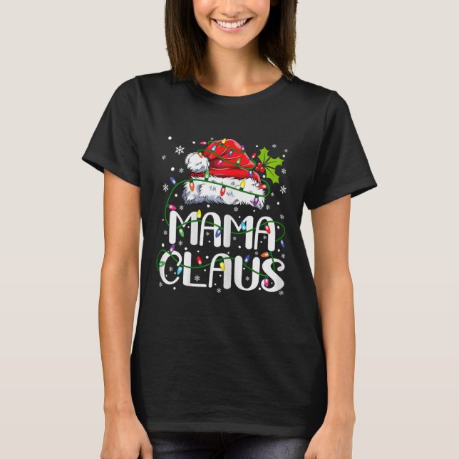 Camiseta Mamãe Claus Natal Luz a Família Pajama Corresponde (Frente)