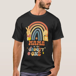 Camiseta Mamãe Da Festa de aniversário Groovy One Rainbow B