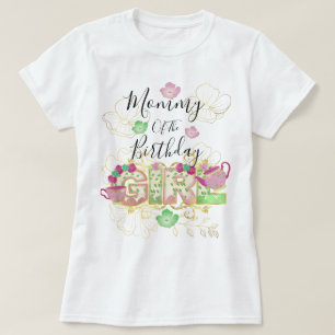 Camiseta Mamãe da Garota de Aniversário do Tea Party Flora
