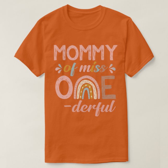 Camiseta Mamãe da Menina Onelinda primeiro aniversario Boho (Frente do Design)