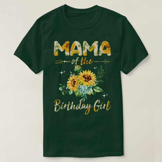 Camiseta Mamãe Da Rapariga De Aniversário, Design De Girass (Frente do Design)