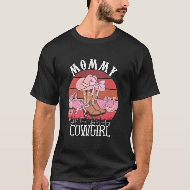 Camiseta Mamãe da Vaqueira de Aniversário Rodeio Ocidental  (Frente)