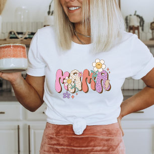 Camiseta Mamãe, Daisy, Flores, Bonita Retro Vintage Boho