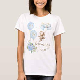 Camiseta Mamãe de Chá de fraldas do Urso Cortado Floral Azu