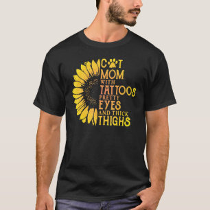 Camiseta Mamãe De Gato De Girassol Com Tatuagens Bonito De