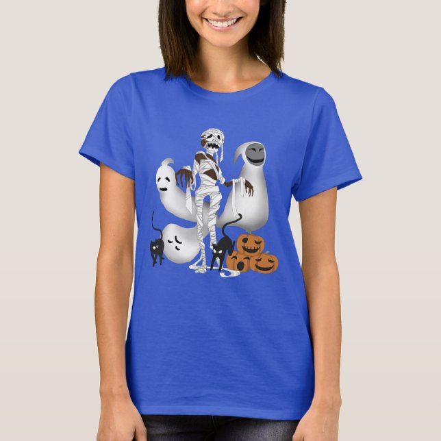 Camiseta Mamãe de Halloween com Kitty Cats e Fantasma (Frente)