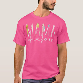 Camiseta Mamãe de Quatro Design Floral Fofo Mãe de 4 Mãe de