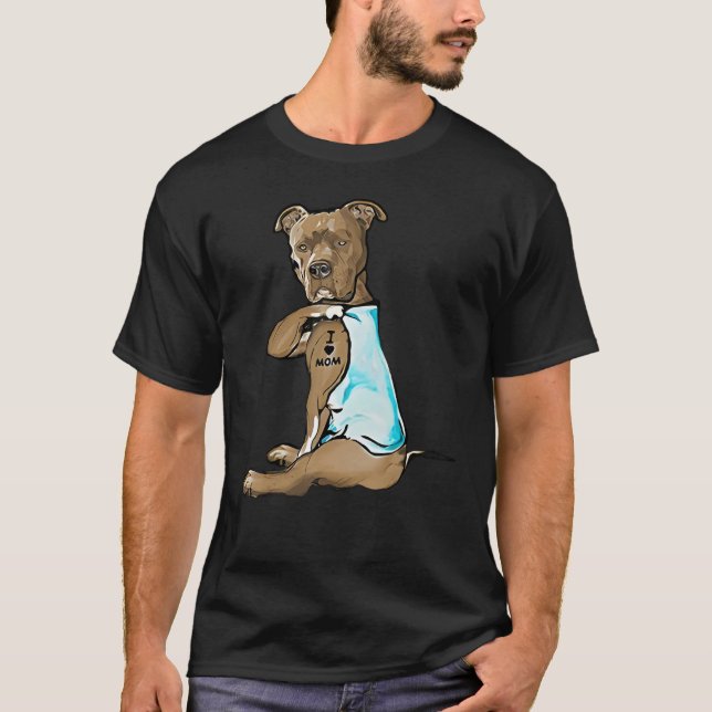 Camiseta Mamãe de Tatuagem Pitbull Marrom Tan Bully Cachorr (Frente)