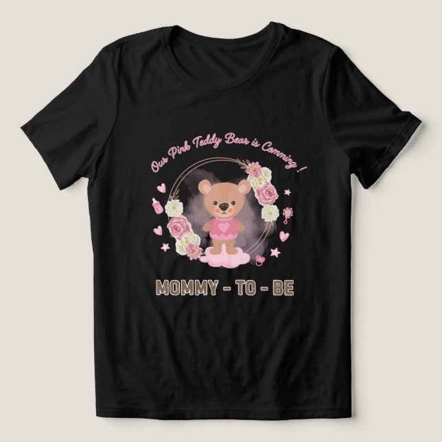 Camiseta Mamãe de Urso de Pelúcia Rosa  (Design frontal)