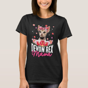 Camiseta Mamãe Devon Rex Fofa Bandana de Flor de Gato   Dia