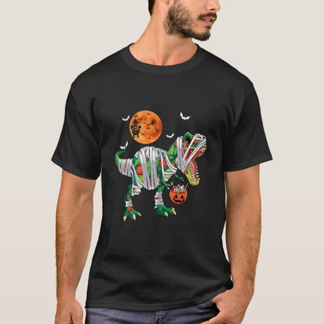 Camiseta Mamãe Dinossauro T Rex Moon Pumpkin Candy Hallowee (Frente)