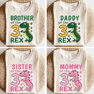 Camiseta Mamãe do Aniversário de Três-Rex Dinossauro Corres