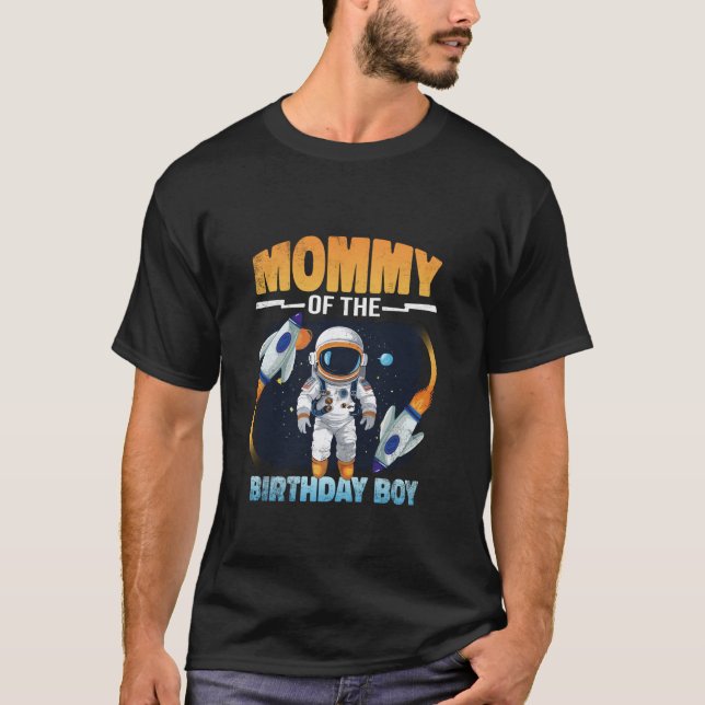 Camiseta Mamãe Do Astronauta Birthday Boy Space P (Frente)