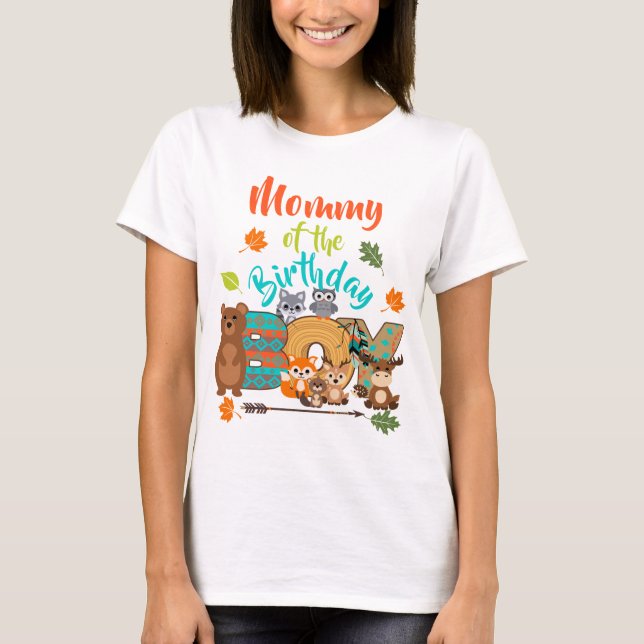 Camiseta Mamãe do Bairthday Boy Woodland Arrow (Frente)