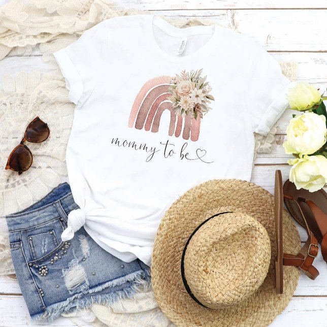 Camiseta Mamãe Do Chá de fraldas Arco-Íris Boho A Ser (Criador carregado)