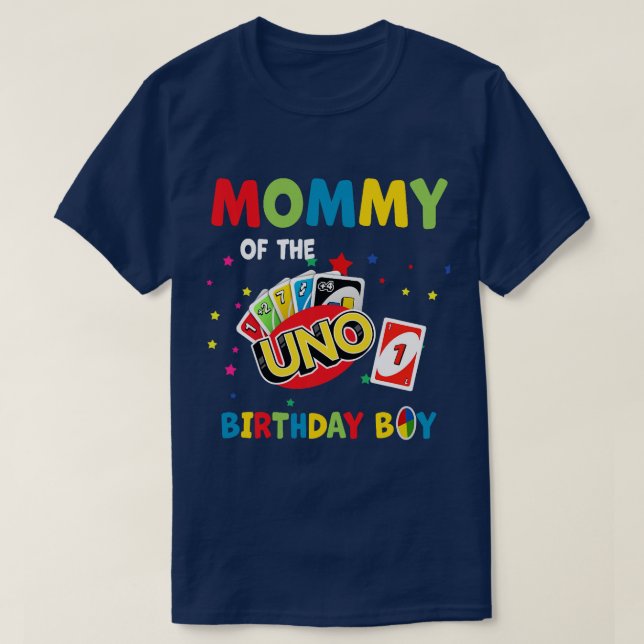 Camiseta Mamãe Do Garoto Uno Birthday Uno Birthday Boy gi (Frente do Design)