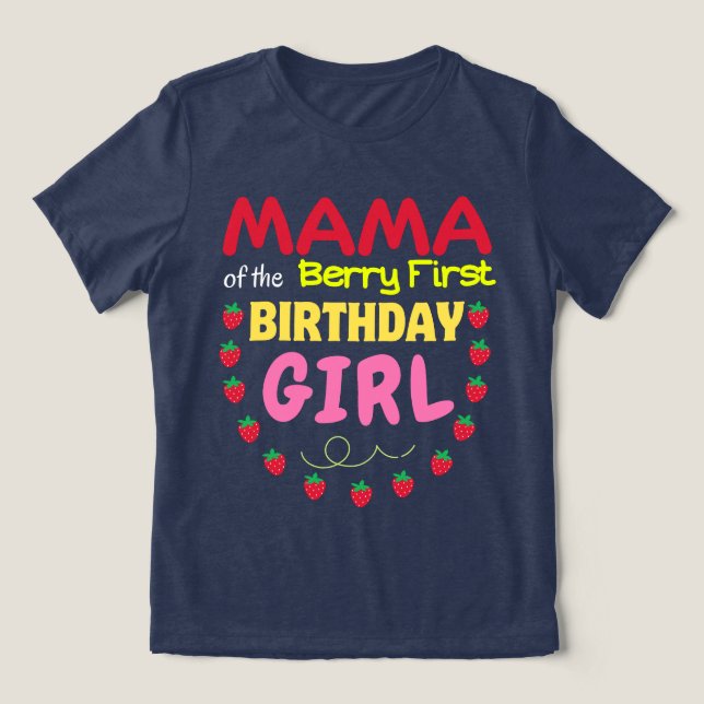 Camiseta Mamãe do Primeiro Aniversário da Garota Strawberr (Design frontal)