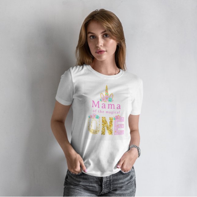Camiseta Mamãe do primeiro aniversario Magical One Unicorn (Criador carregado)