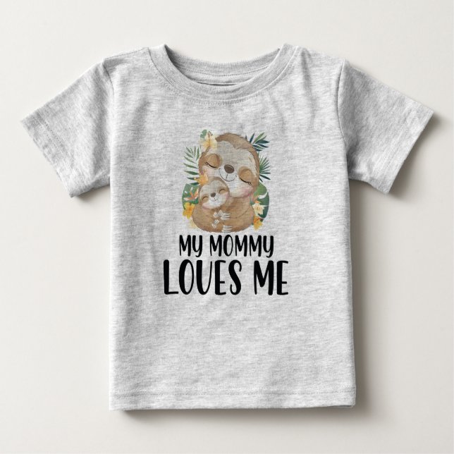 Camiseta Mamãe e Bebê, Minha Mamãe me ama tropical (Frente)