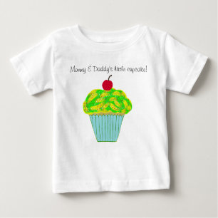 Camiseta Mamãe e Cupcake Pequeno Amarelo Verde Pai