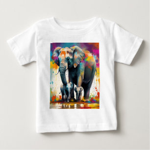 Camiseta Mamãe E Elefantes Bebês Splash De Cor,