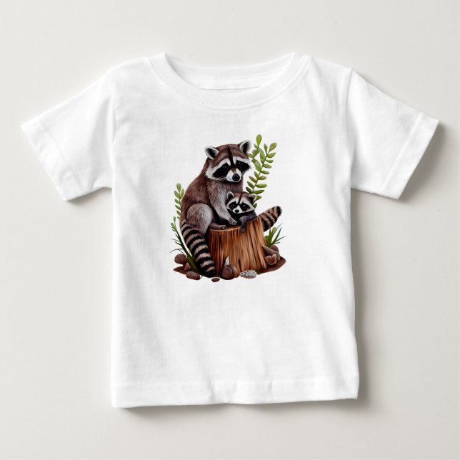 Camiseta Mamãe E Filhotes De Guaxinim  (Frente)