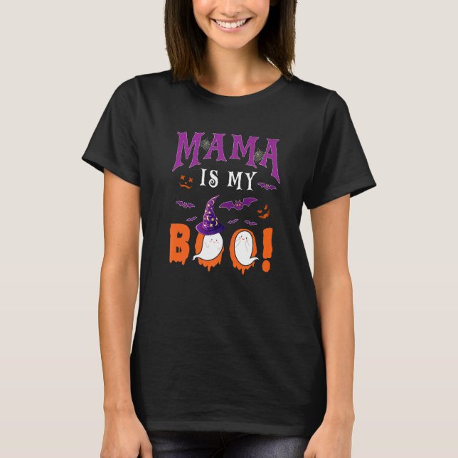 Camiseta Mamãe É Minha Bruxa de Halloween Boo Fantasmas Fam (Frente)
