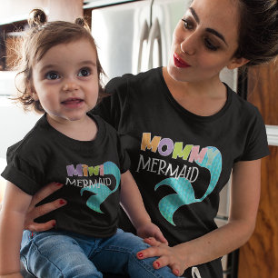 Camiseta Mamãe e MiniSereia Correspondente à Criança Pai Mã