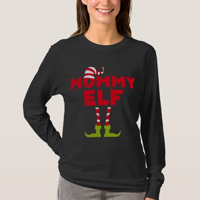 Camiseta Mamãe Elf Correspondendo à fantasia de Natal (Frente)