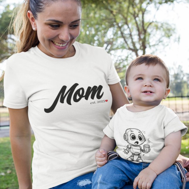 Camiseta Mamãe Est. Coração Vermelho de Script Preto | Pers (Criador carregado)