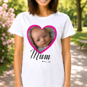 Camiseta Mamãe Estabeleceu Roteiro Coração Rosa Foto Branco