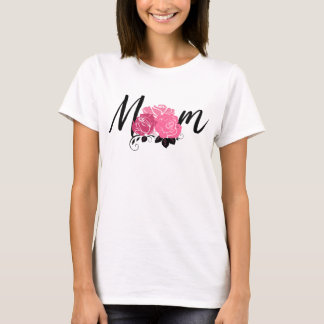 Camiseta Mamãe Estilo Vintage Flores Rosa