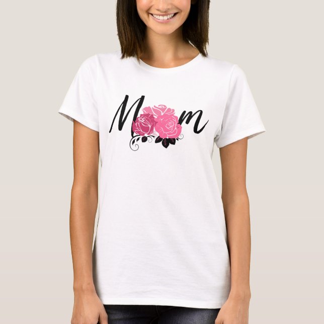 Camiseta Mamãe Estilo Vintage Flores Rosa (Frente)