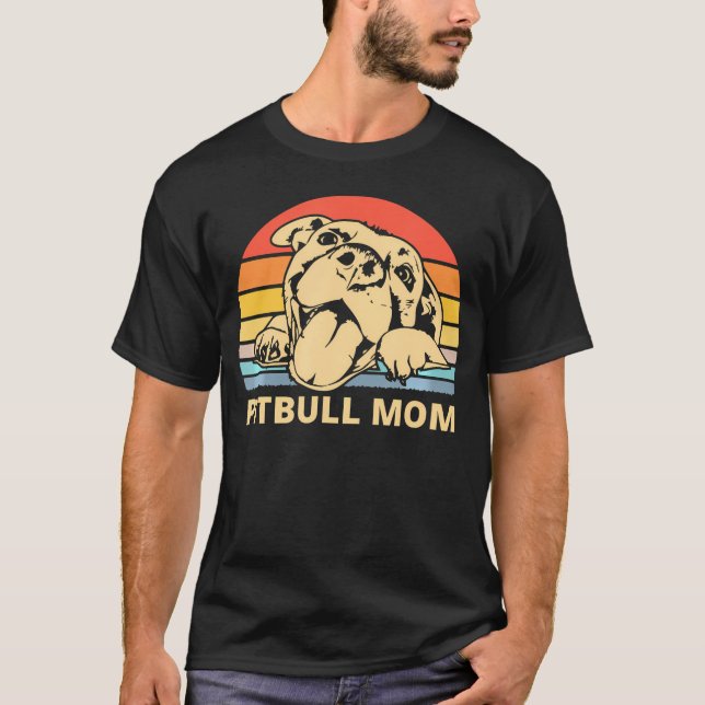 Camiseta Mamãe Feliz Sorrindo Mamãe Pitbull No Sunset (Frente)