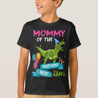 Camiseta Mamãe feminina do menino de aniversário T-Rex RAWR