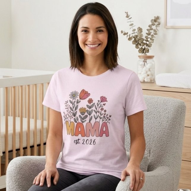 Camiseta Mamãe Flor Silvestre Suave Ano Boho Design (Criador carregado)